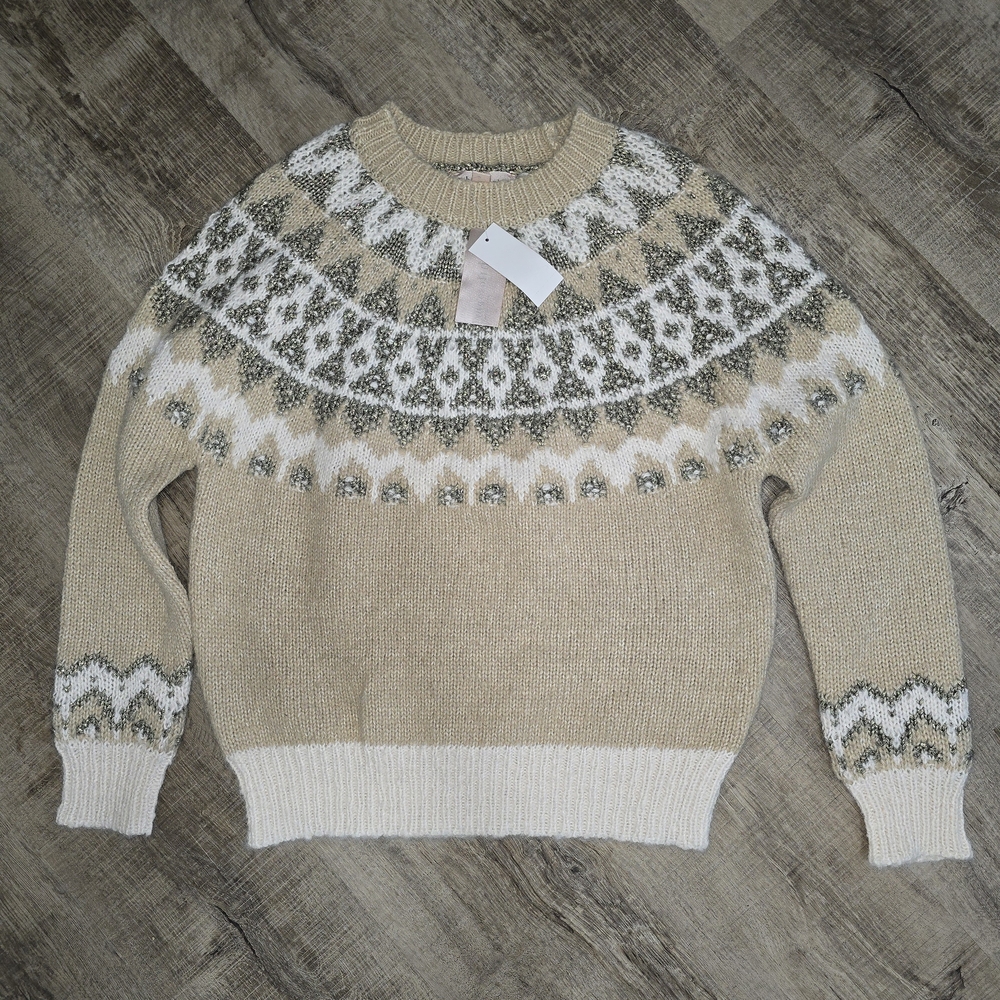 Nordic‎ Fair Isle Sweater Womens S Cream Cottagecore Alpine Cozy Winter Knit NWT
